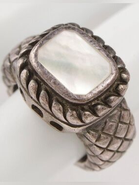 Vintage Mother of Pearl Sterling Silver Ring Size 6 Chunky Statement
